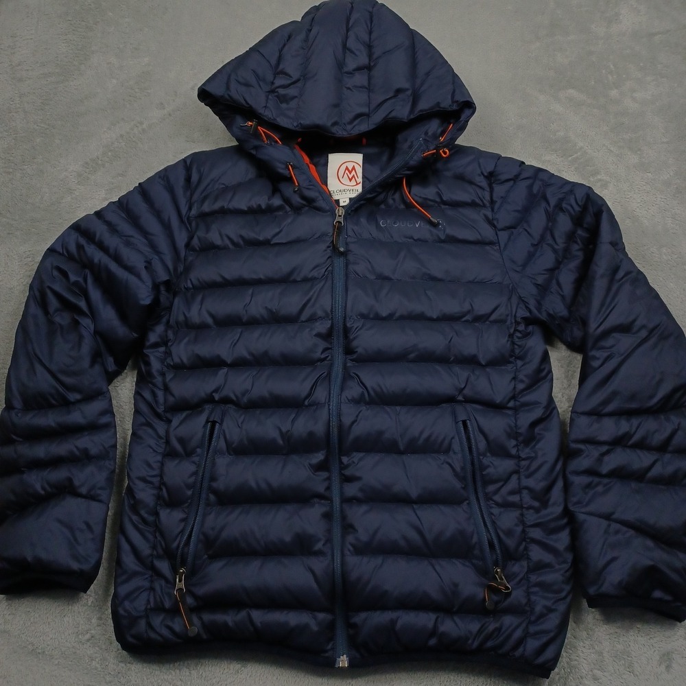 Cloudveil Jacket Womens Medium Blue Down Outdoor Pockets Hooded Full Zip